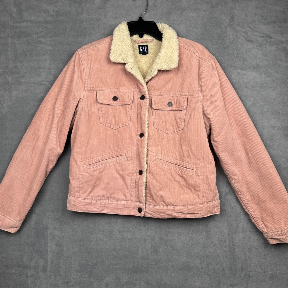 GAP Denim Corduroy Sherpa Lined Trucker Jacket Pink Size‎ M